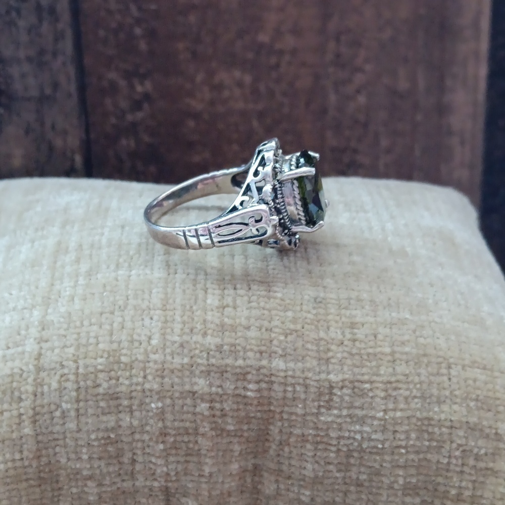 Silver Four Prong Setting Multi Faceted Glass Or … - image 2